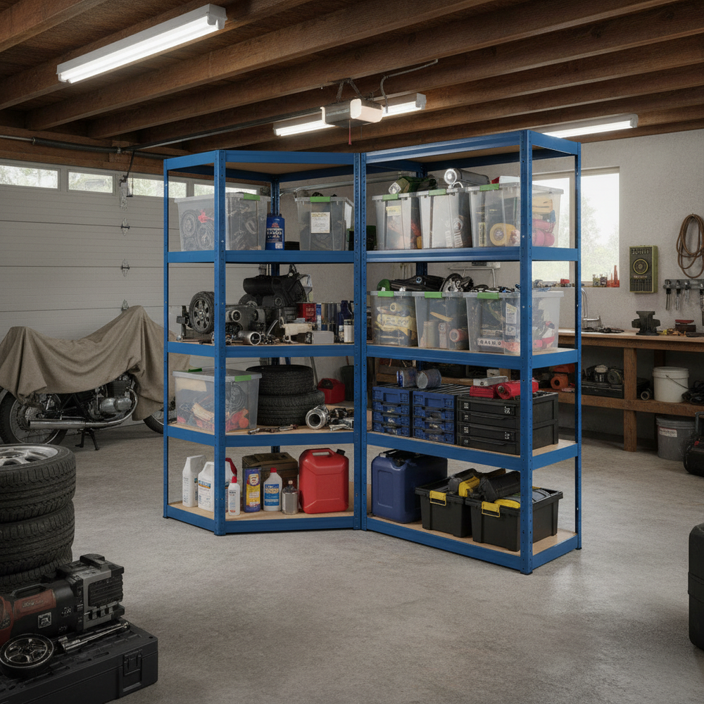 Heavy Duty Corner Garage Shelving Unit - 1800mm High - 200/280kg Capacity - Side view