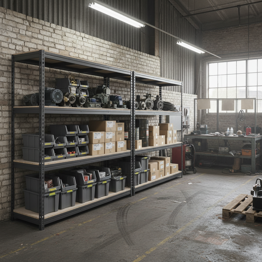 Heavy Duty Industrial Shelving - 1600mm High - 500kg Load Capacity - Grey - Front view