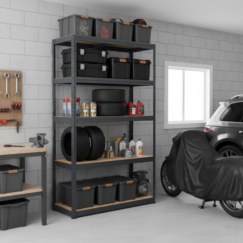 Heavy Duty Garage Shelving - 1800mm High - 200/280kg Load Capacity - Grey - Front view