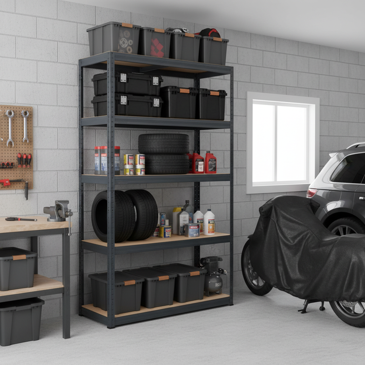 Heavy Duty Garage Shelving - 1800mm High - 200/280kg Load Capacity - Grey - Front view