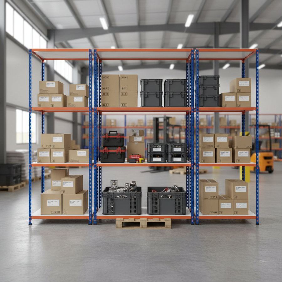 Heavy Duty Industrial Shelving - 1980mm High - 340kg Capacity - Blue & Orange - Front view