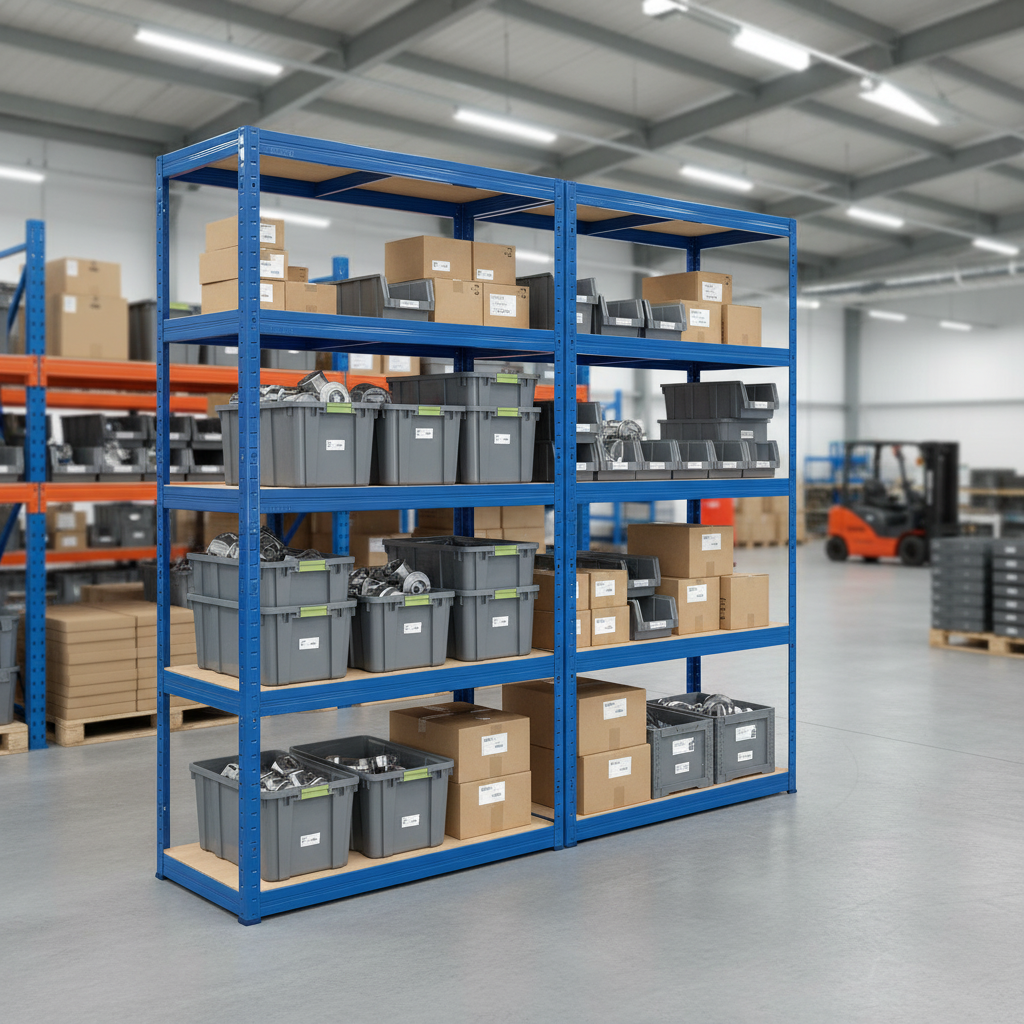 2x Premium Heavy Duty Shelving Units - 2130mm High - 200/280kg Capacity - Front view