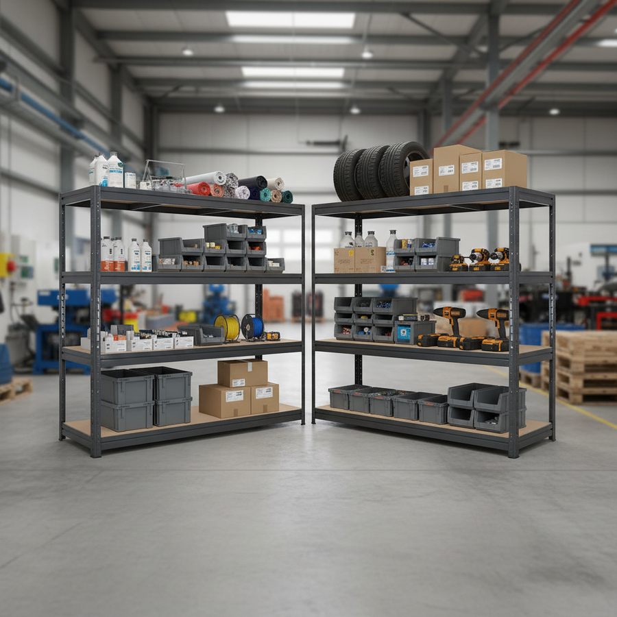 Heavy Duty Industrial Shelving - 1770mm High - 600kg Load Capacity - Grey - Front view