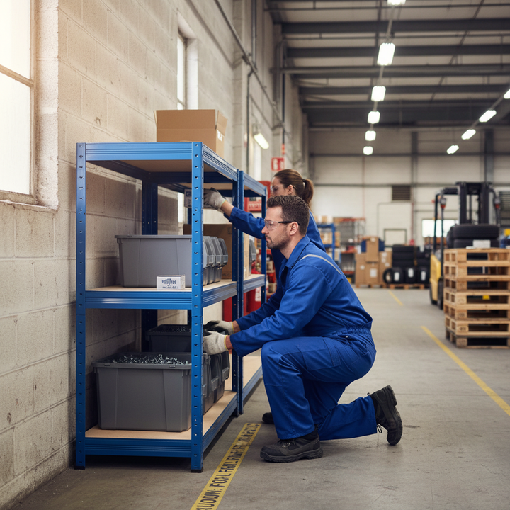 Premium Half Height Shelving Units - 1065mm High - 200/280kg Capacity - Blue - Front view