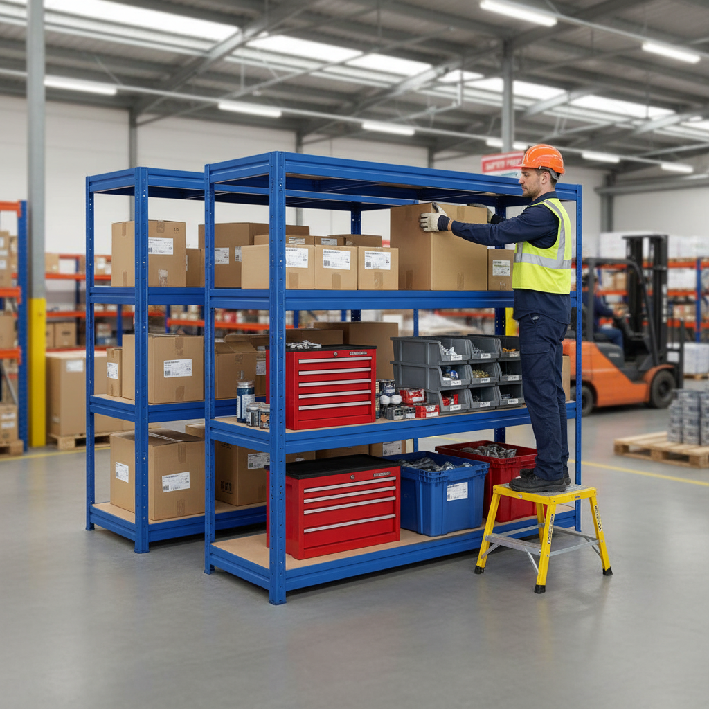 Heavy Duty Industrial Shelving - 1770mm High - 600kg Load Capacity - Blue - Side view