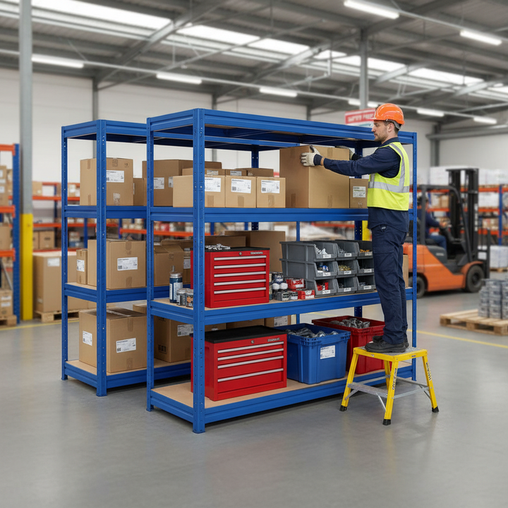 Heavy Duty Industrial Shelving - 1770mm High - 600kg Load Capacity - Blue - Side view