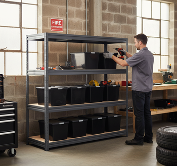 Premium Heavy Duty Shelving with 8x 37L Plastic Storage Boxes - 1770mm High - Grey