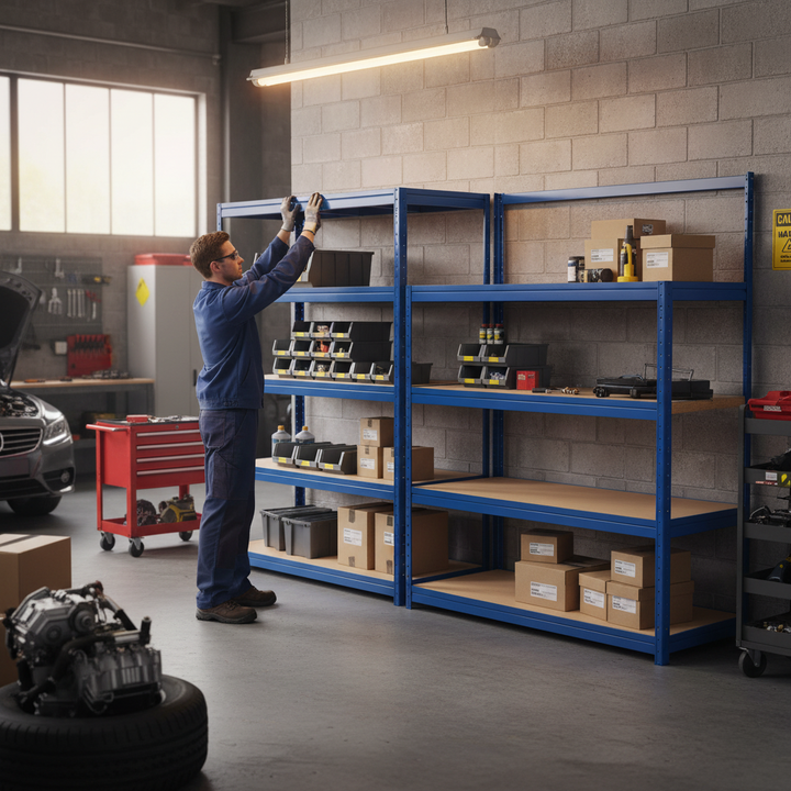 4x Premium Heavy Duty Garage Shelving - 1770mm High - Up to 600kg Load Capacity - Front view