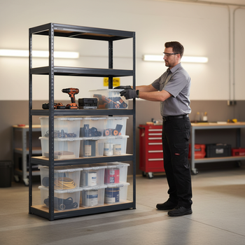 Premium Shelving Unit with 12 Heavy Duty Plastic Storage Boxes - 2130mm High