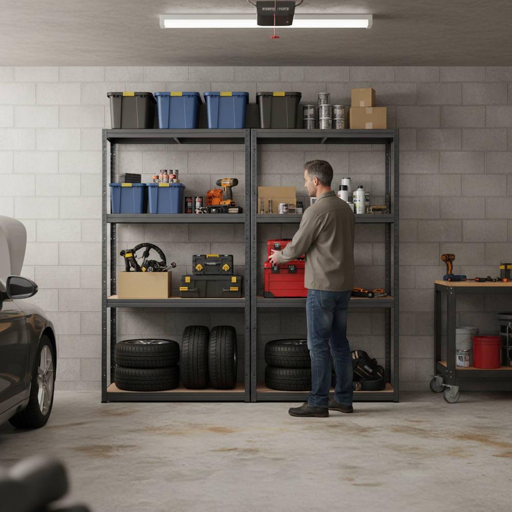 Heavy Duty Garage Shelving - 1600mm High - 200kg Capacity - Grey - Side view