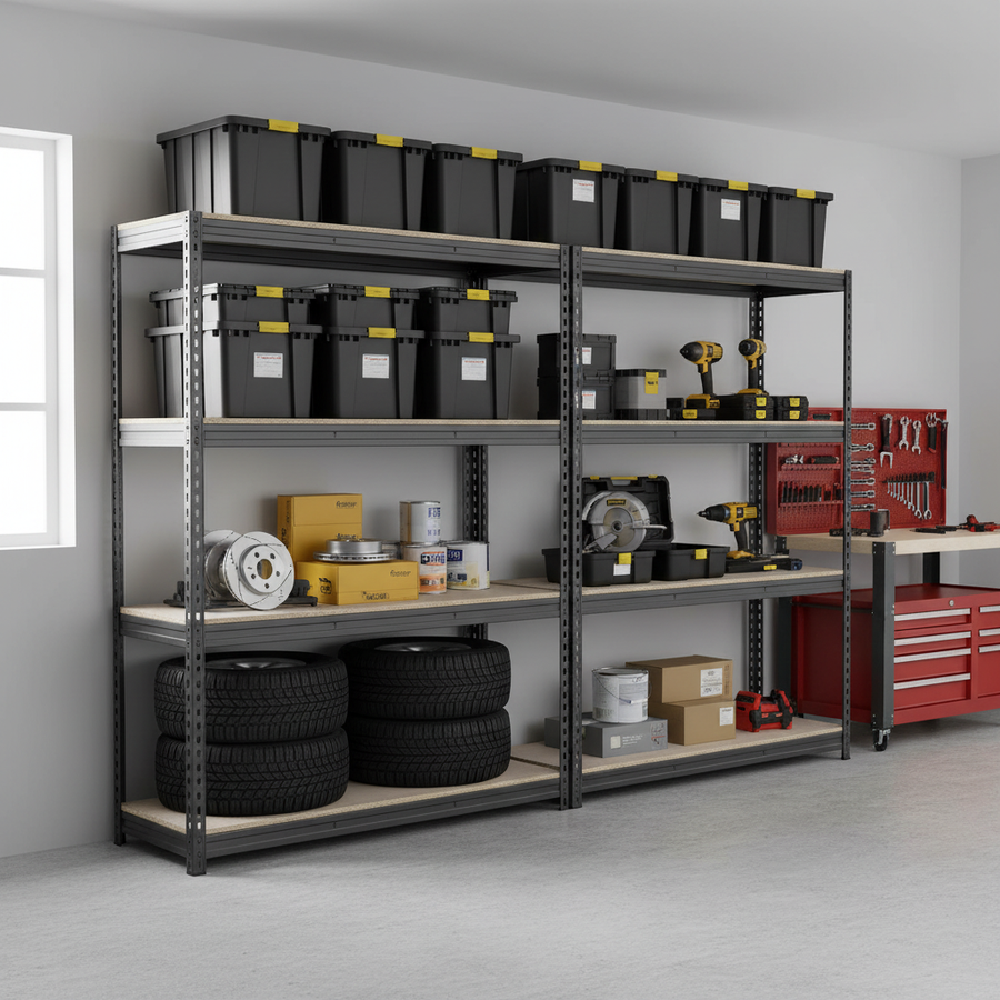 Heavy Duty Garage Shelving - 1800mm High - 500kg Capacity - Grey - Front view