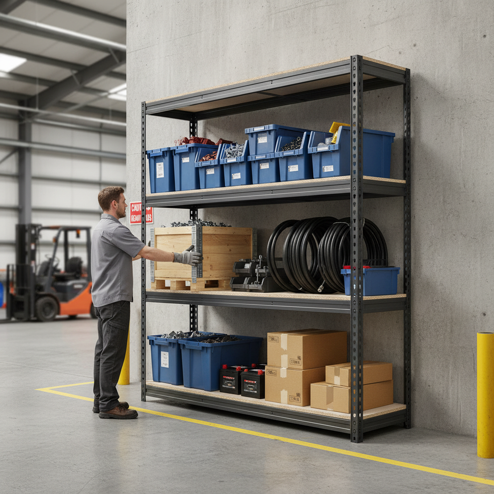 Premium Heavy Duty Industrial Shelving - 1600mm High - 500kg Capacity - Grey - Side view