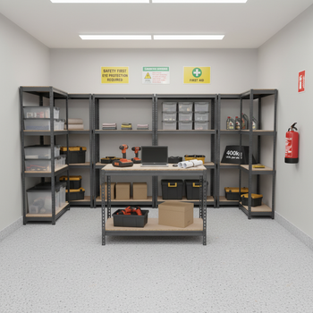 4 Heavy Duty Shelving Units - 1600mm High & 1 Workbench - 1200mm Wide - Grey