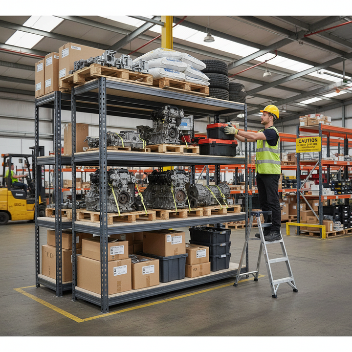 Heavy Duty Industrial Shelving - 1600mm High - 500kg Capacity - Grey - Side view