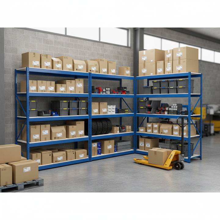 Heavy Duty Industrial Shelving - 1677mm High - 400kg Capacity - Melamine - Blue - Front view