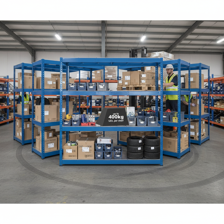 Premium Heavy Duty Steel Shelving - 2440mm High - 400kg Capacity - Side view