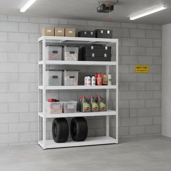 Heavy Duty Metal Shed Shelving - 1800mm High - 90/130kg Capacity - White
