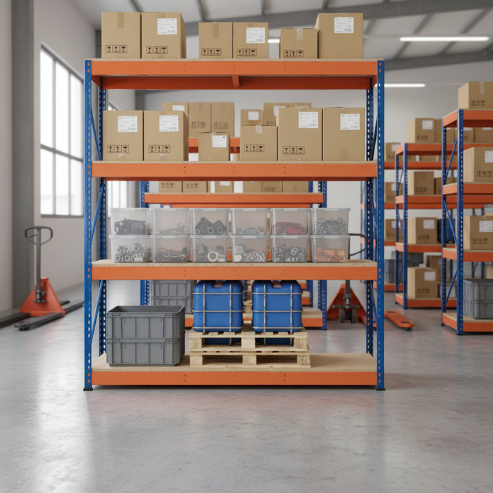 Heavy Duty Industrial Shelving - 2440mm High - 800kg Capacity - Chipboard - Front view