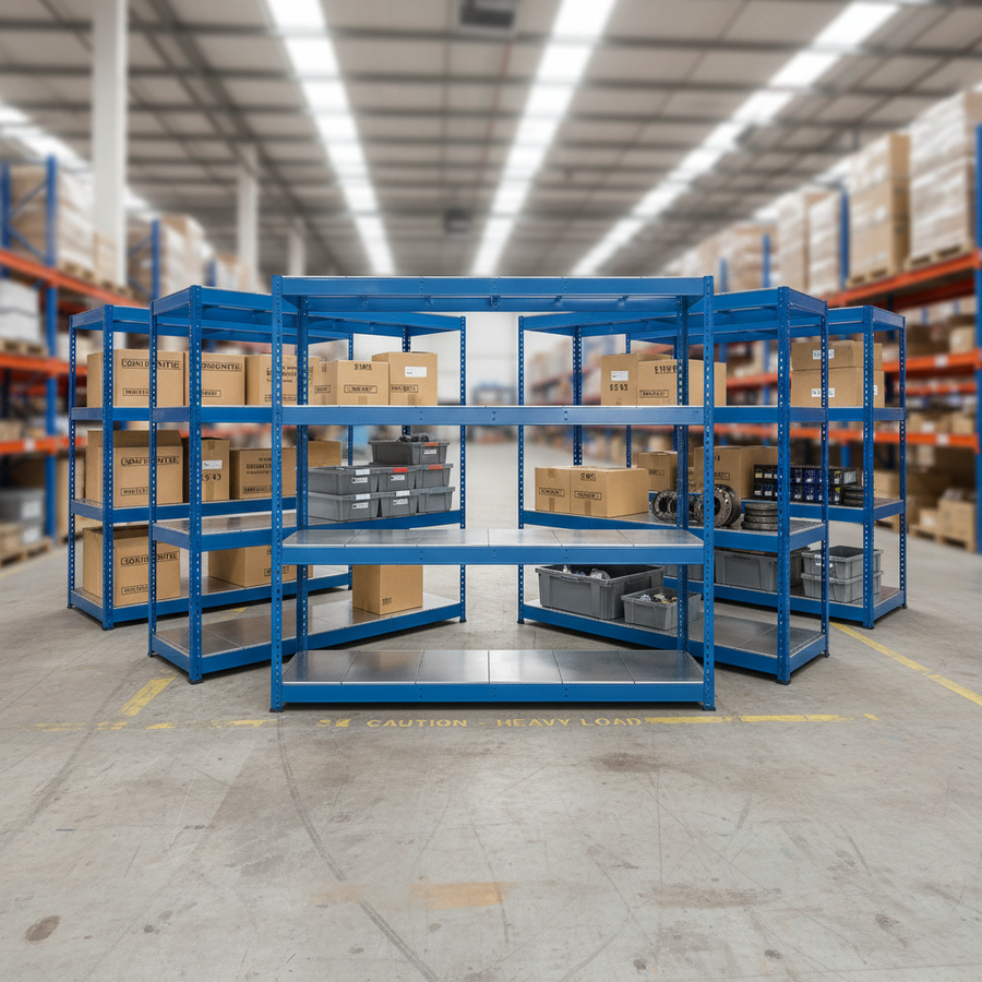 5-Tier Heavy Duty Industrial Shelving Unit - 1980mm High - 400kg Capacity - Steel - Blue - Front view