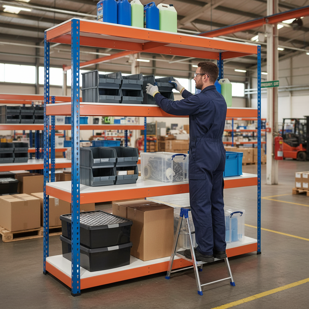 Premium Industrial Shelving - 3050mm High - 800kg Capacity - Melamine - Blue & Orange - Front view