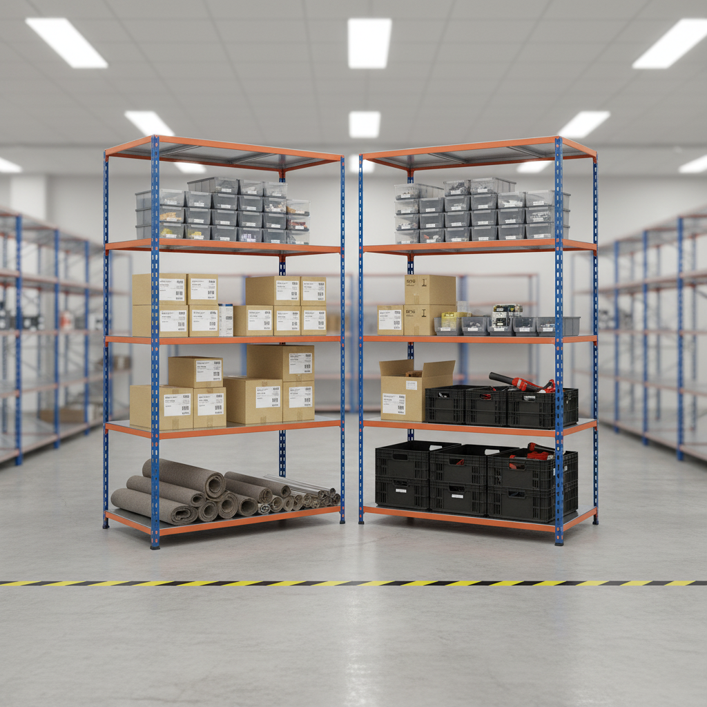 Heavy Duty Industrial Shelving - 1830mm High - 200kg Capacity - Steel - Blue & Orange - Front view
