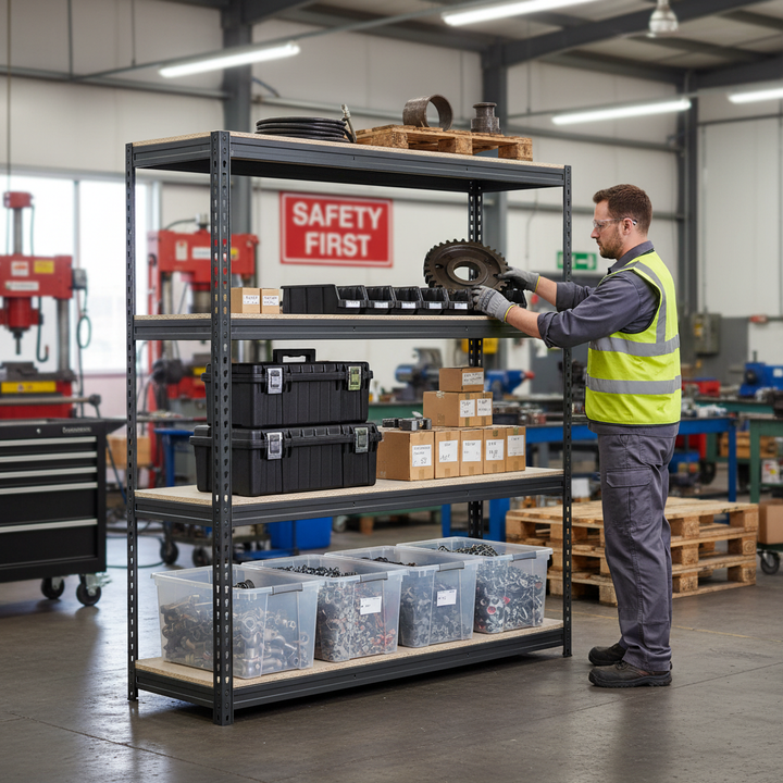 Premium Heavy Duty Industrial Shelving - 1600mm High - 500kg Capacity - Grey - Front view
