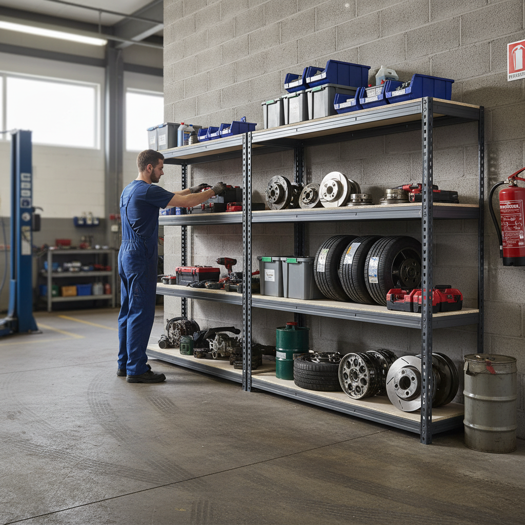 2x Heavy Duty Garage Shelving - 2200mm High - 500kg Load Capacity - Grey - Side view