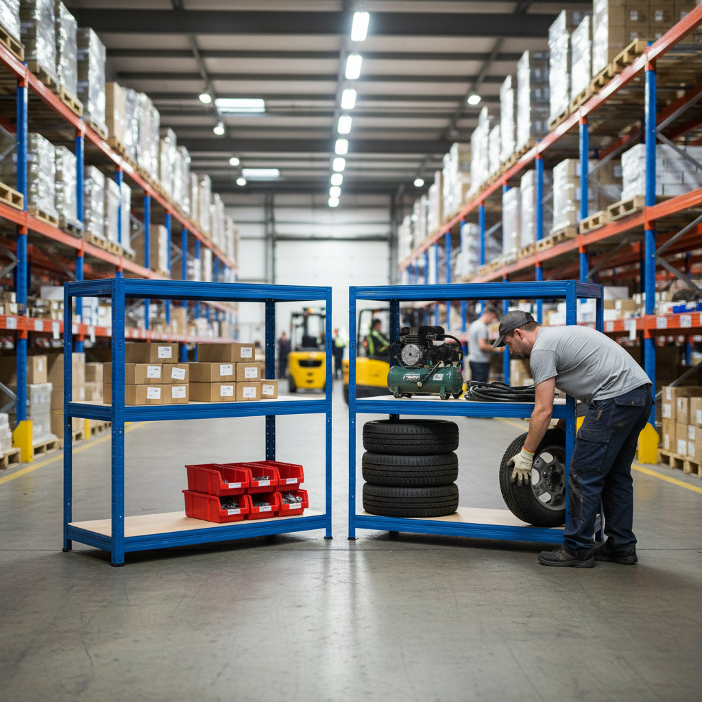 Premium Half Height Shelving Units - 1065mm High - 200/280kg Capacity - Blue - Side view