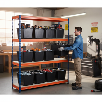 Heavy Duty Industrial Shelving - 2000mm High with 12x 37L Storage Boxes