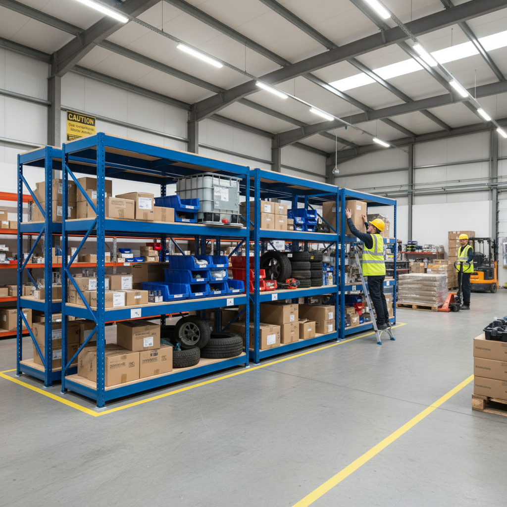 Heavy Duty Industrial Shelving - 2440mm High - 400kg Capacity - Chipboard - Blue - Side view