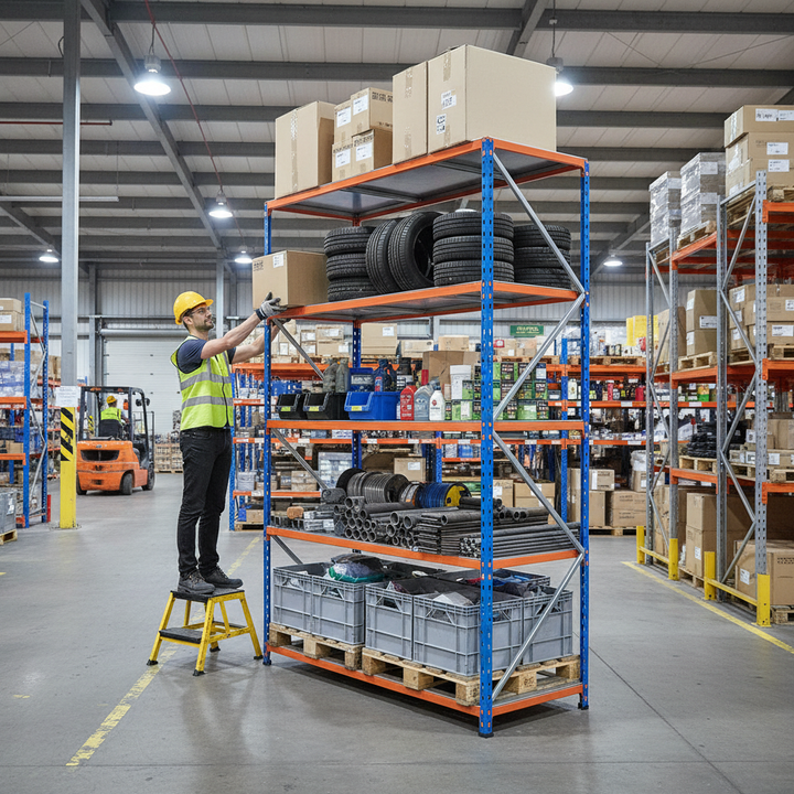 Heavy Duty Industrial Shelving - 1830mm High - 200kg Capacity - Steel Construction - Side view
