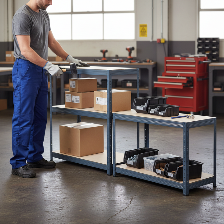 Premium Half Height Shelving Units - 900mm High - 200/280kg Capacity - Grey - Front view