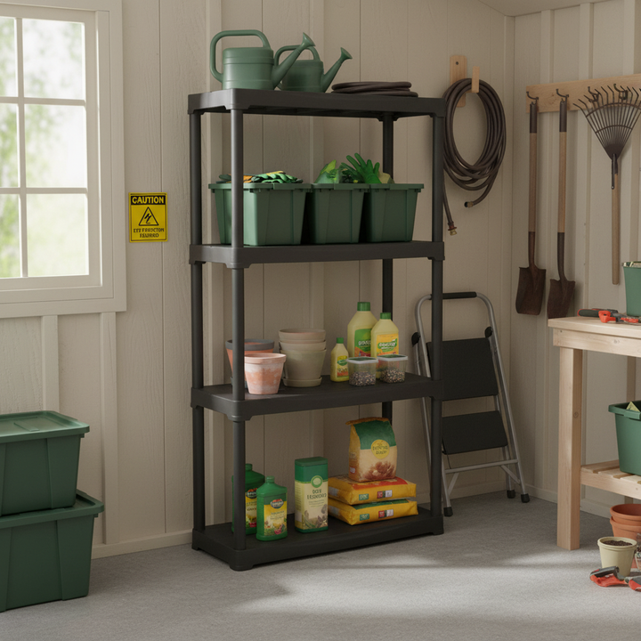Premium Plastic Shed Shelving - 1330mm High - 20kg Capacity - Charcoal - Front view