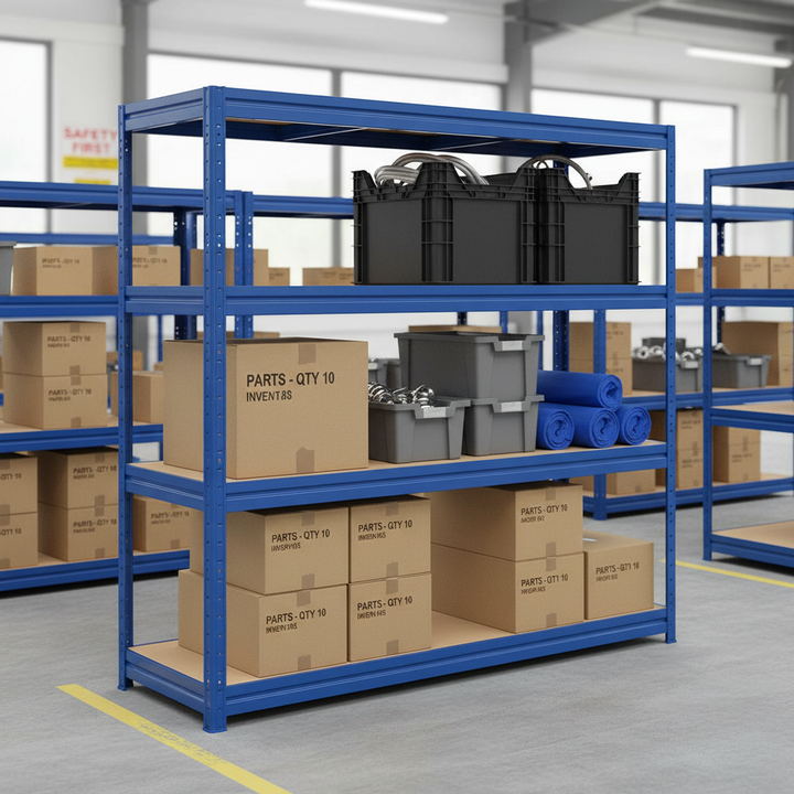 Heavy Duty Industrial Shelving - 1770mm High - Up to 600kg Capacity - Blue - Front view
