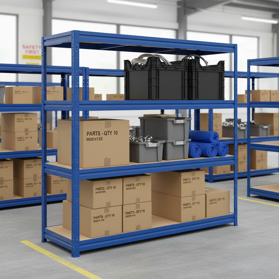Heavy Duty Industrial Shelving - 1770mm High - Up to 600kg Capacity - Blue - Front view