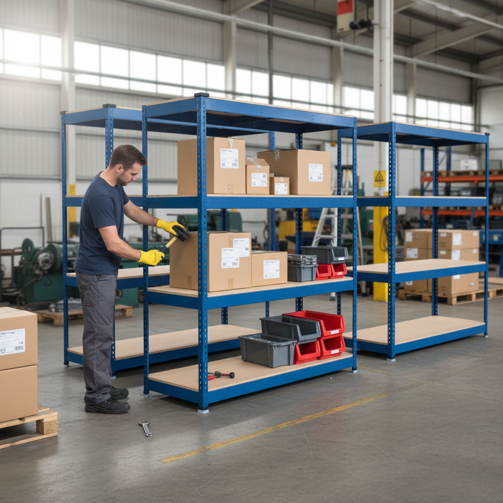 Heavy Duty Industrial Shelving - 2440mm High - 400kg Capacity - Chipboard - Blue - Front view
