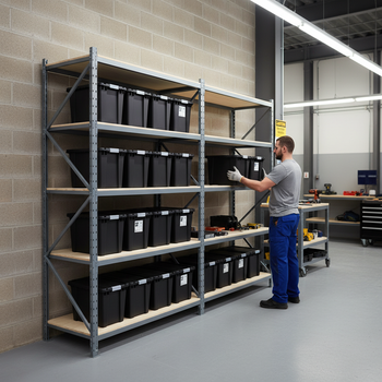 3x Heavy Duty Shelving - 1600mm High - Grey with 8x 37L Plastic Storage Boxes
