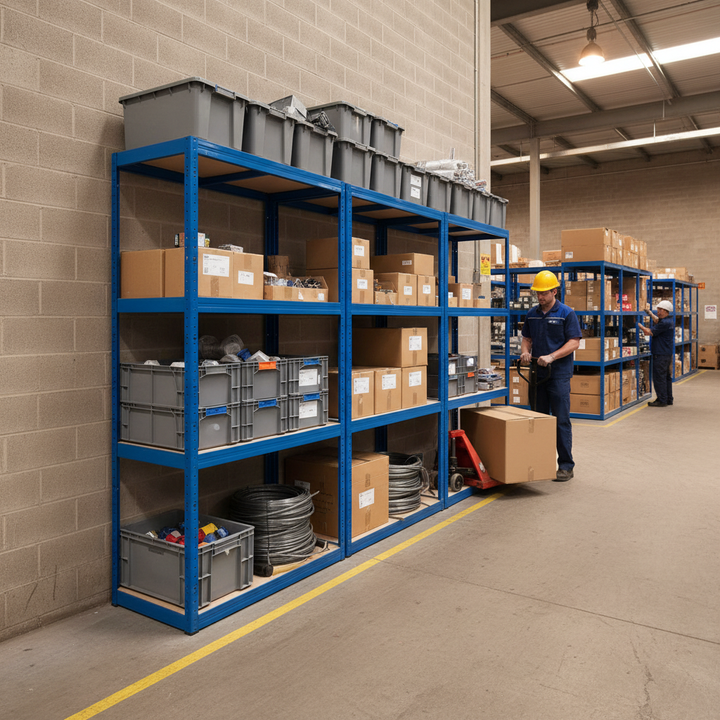 Heavy Duty Industrial Shelving - 1600mm High - 200/280kg Load Capacity - Blue Finish - Side view