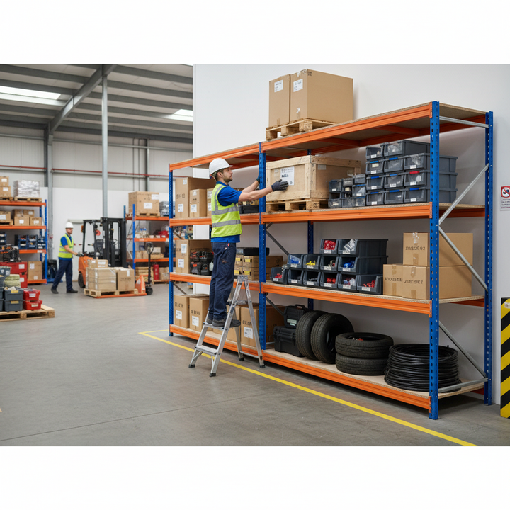 3x Premium Heavy Duty Garage Shelving - 2200mm High - 500kg Load Capacity - Side view