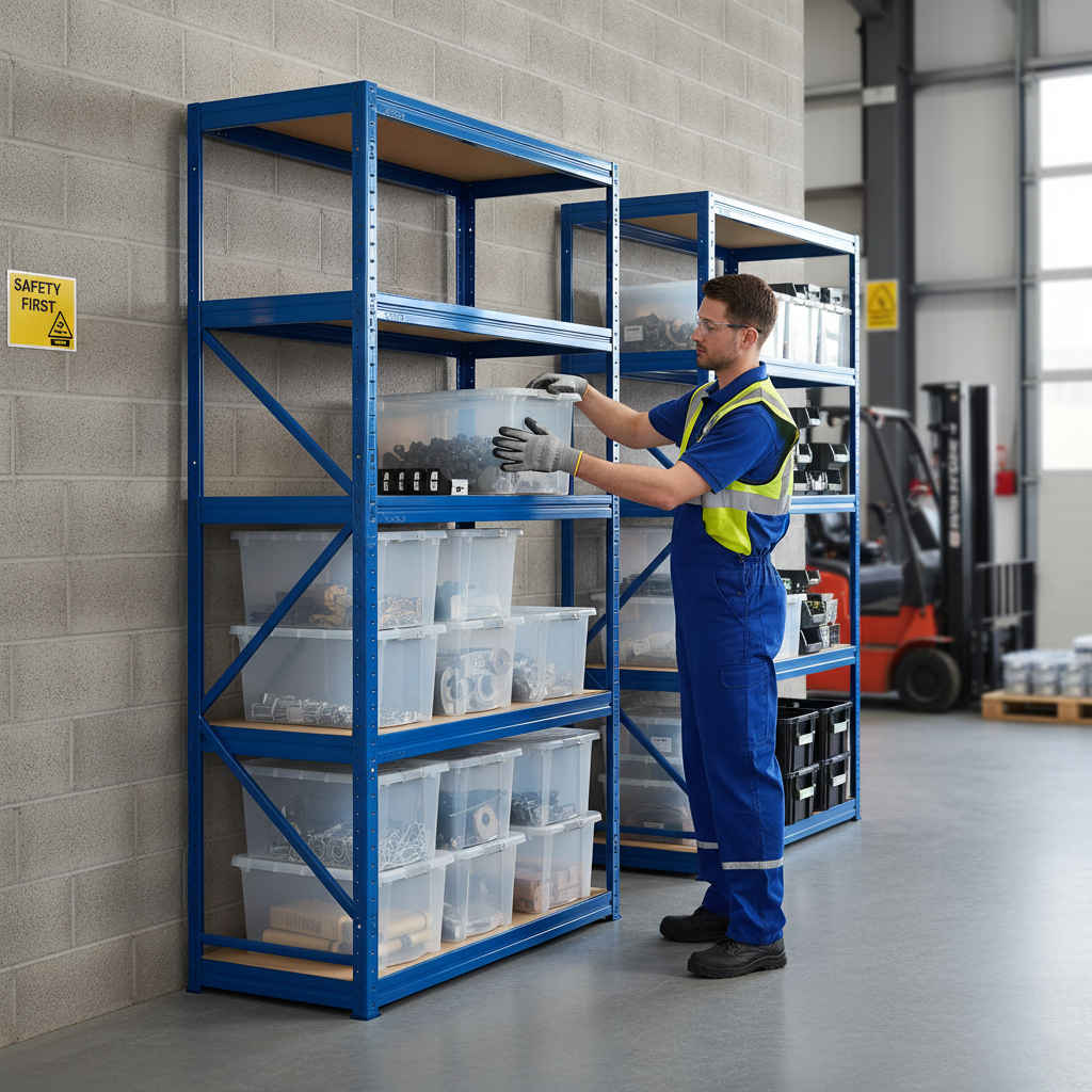 Premium Heavy Duty Shelving Unit - 1800mm High with 12x 60L Plastic Storage Boxes - Front view