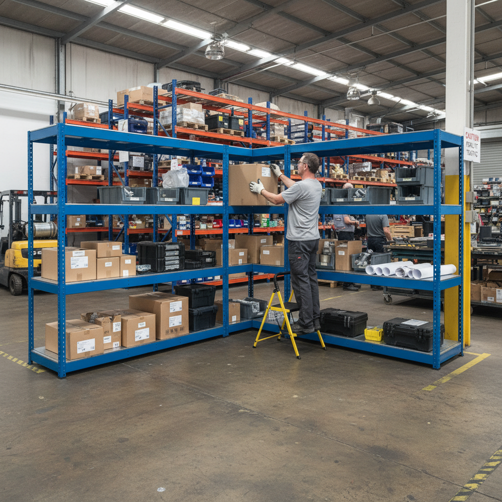 5-Tier Heavy Duty Industrial Shelving Unit - 1980mm High - 400kg Capacity - Steel - Blue - Side view