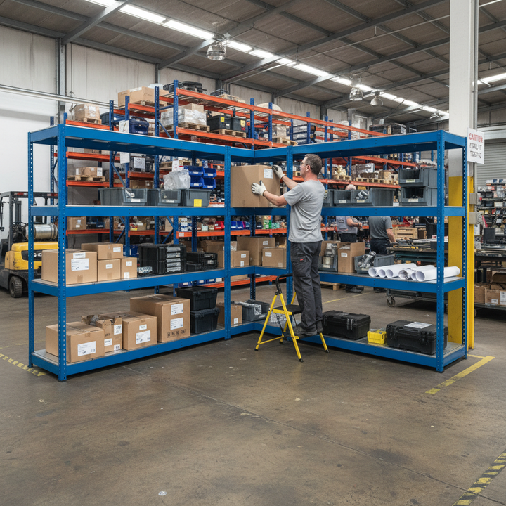 5-Tier Heavy Duty Industrial Shelving Unit - 1980mm High - 400kg Capacity - Steel - Blue - Side view