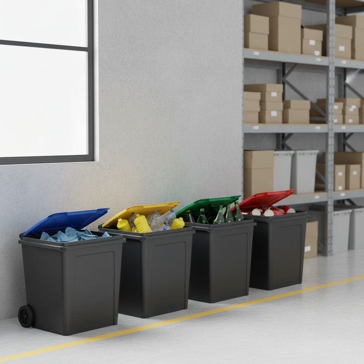 4 Pack of 50L Heavy Duty Recycling Bins with Flip Lid - Multiple Colours - Front view