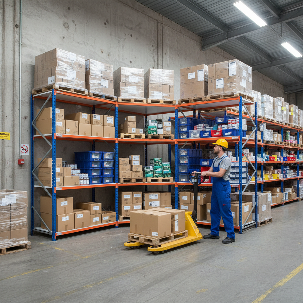 5x Heavy Duty Industrial Shelving - 3050mm High - 340kg Capacity - Melamine - Blue & Orange - Side view