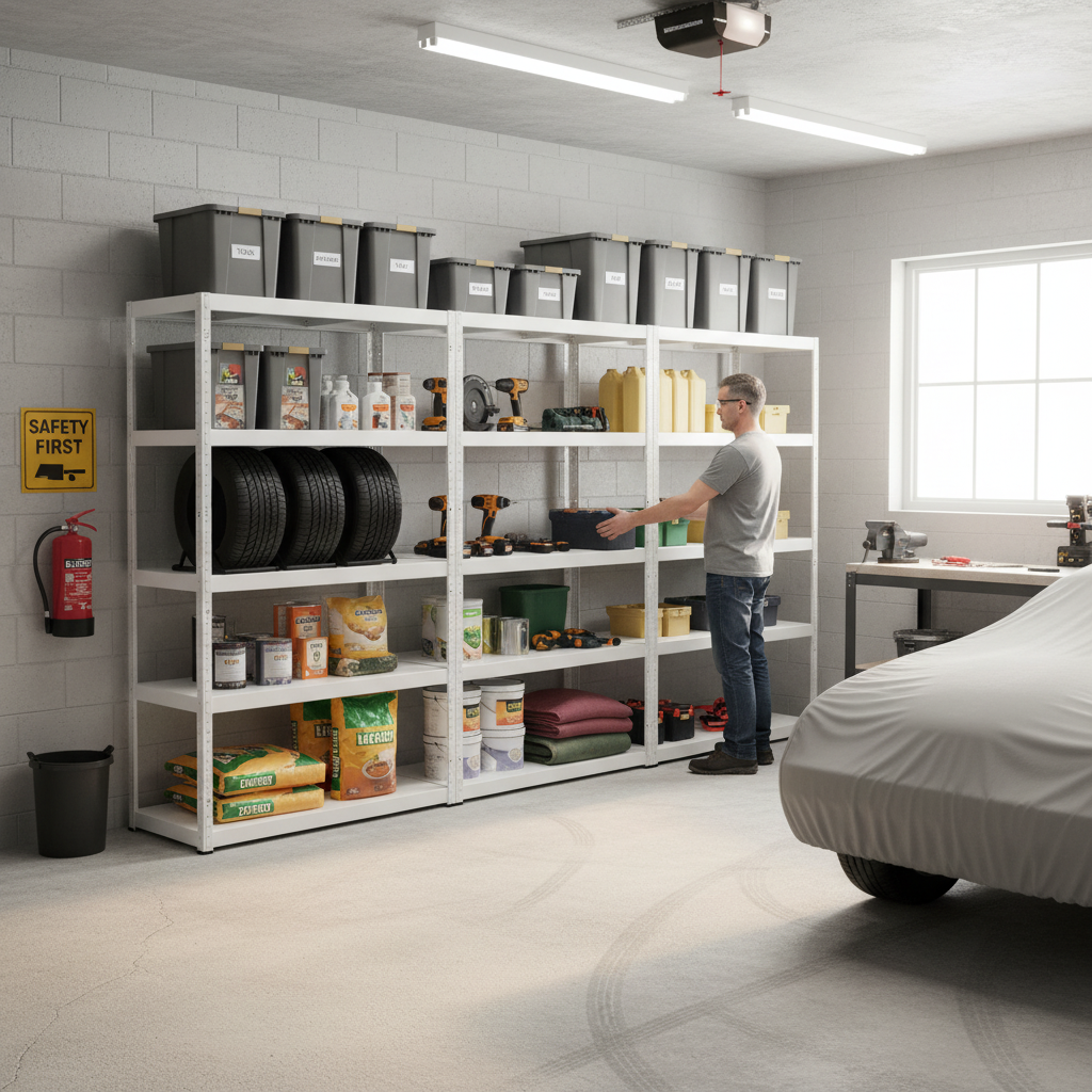 Heavy Duty Metal Garage Shelving - 1800mm High, 90/130kg Capacity - White - Side view