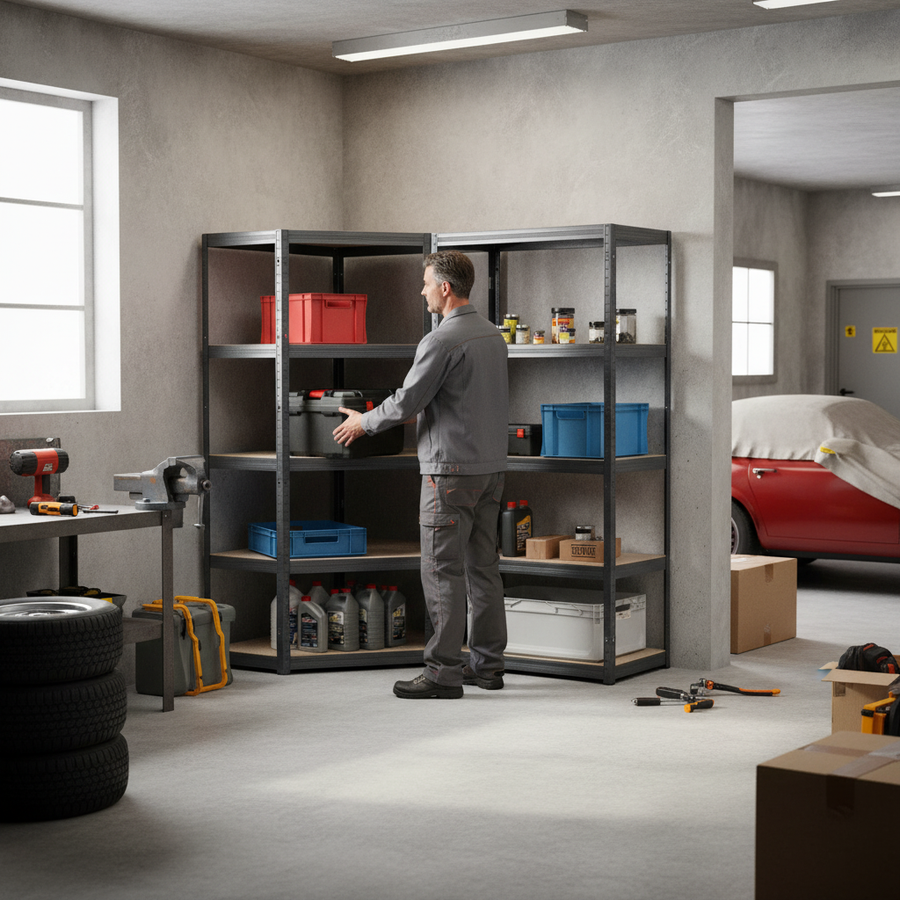 Heavy Duty Corner Shelving Unit - 1800mm High - 200/280kg Capacity - Grey - Front view