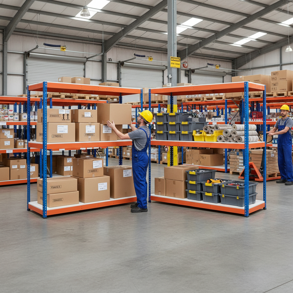 Heavy Duty Industrial Shelving - 1677mm High - 400kg Capacity - Melamine - Blue & Orange - Side view
