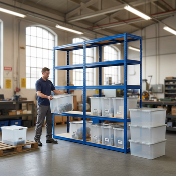 Heavy Duty Shelving Units with 8x 60L Plastic Storage Boxes - 2130mm High