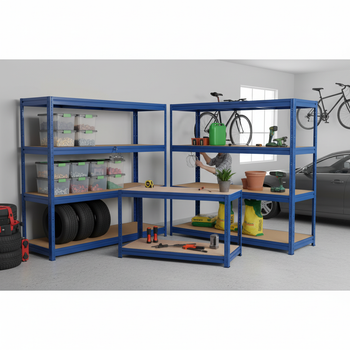 Premium Heavy Duty Industrial Shelving & Workbench Set - 1770mm High & 1600mm Wide