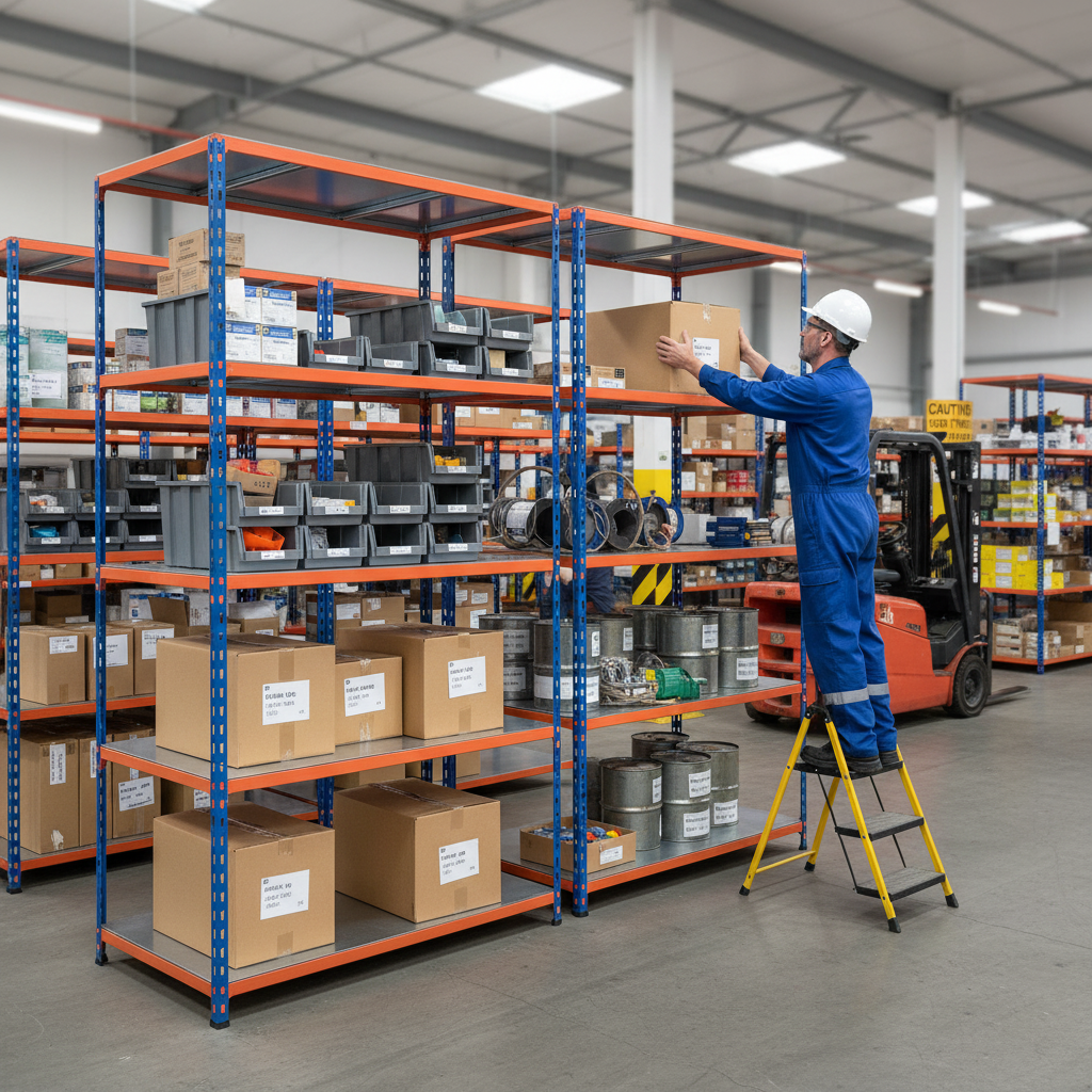 Heavy Duty Industrial Shelving - 1830mm High - 200kg Capacity - Steel - Blue & Orange - Side view
